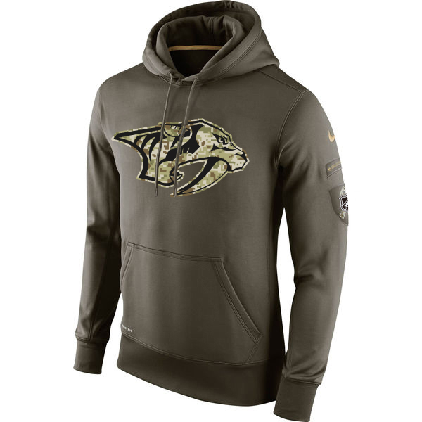 Men NHL Nashville Predators Nike Olive Salute To Service KO Performance Hoodie Green->nashville predators->NHL Jersey